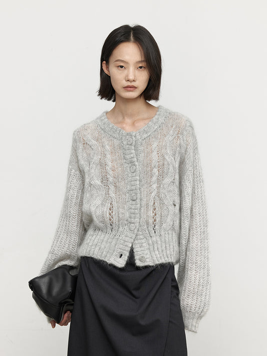 Handmade Lamb Wool Crew Neck Short Cardigan