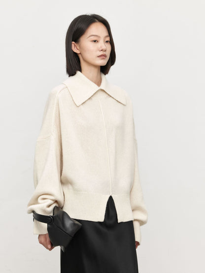 100% Lamb Wool High Neck Turndown Collar Sweater