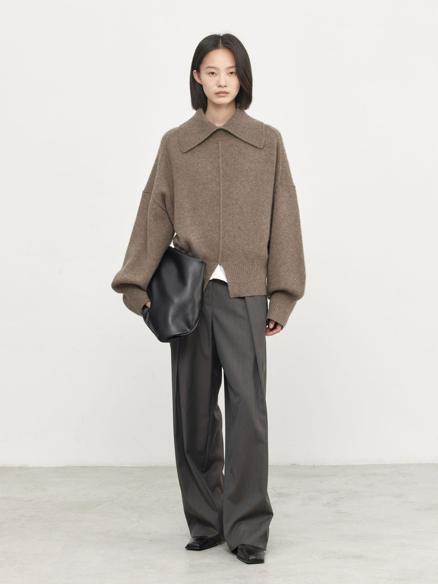 100% Lamb Wool High Neck Turndown Collar Sweater